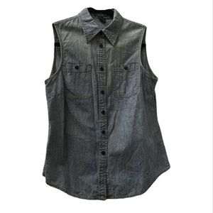 Classic Ralph Lauren Button Down Sleeveless Denim Chambray Top